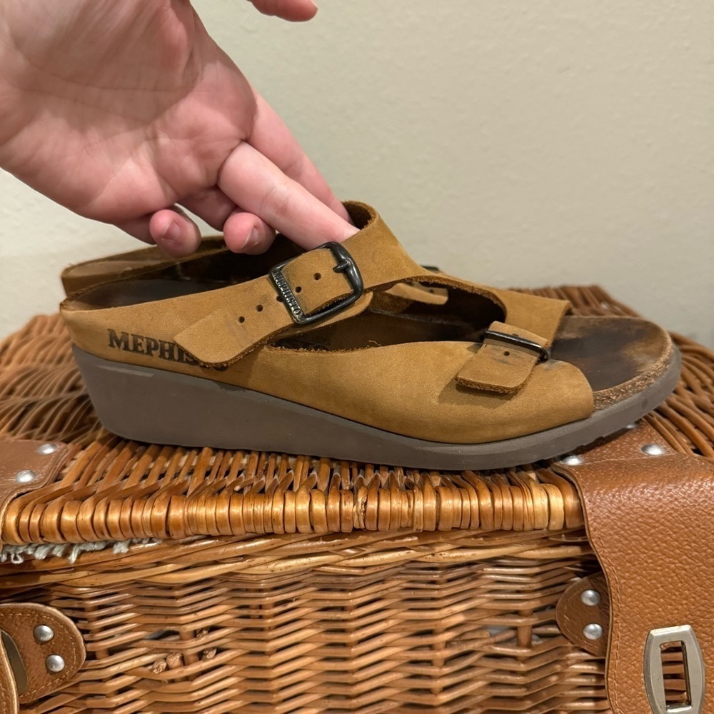 Mephisto Womens Mobils Slingback Leather Wedges Sandals Size 38 Tan Brown